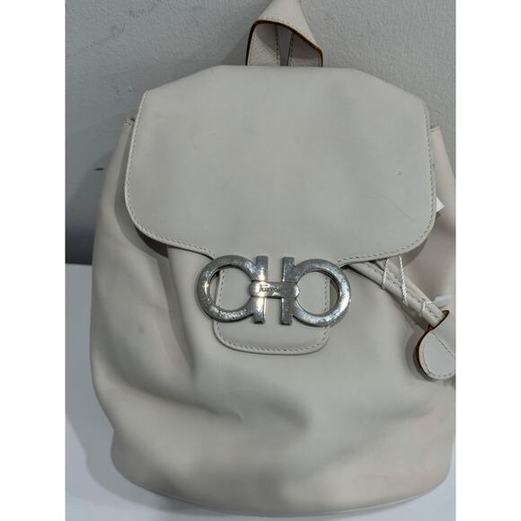 Salvatore Ferragamo Leather Small School Drawstring Backpack White / Silver - Picture 9 of 15